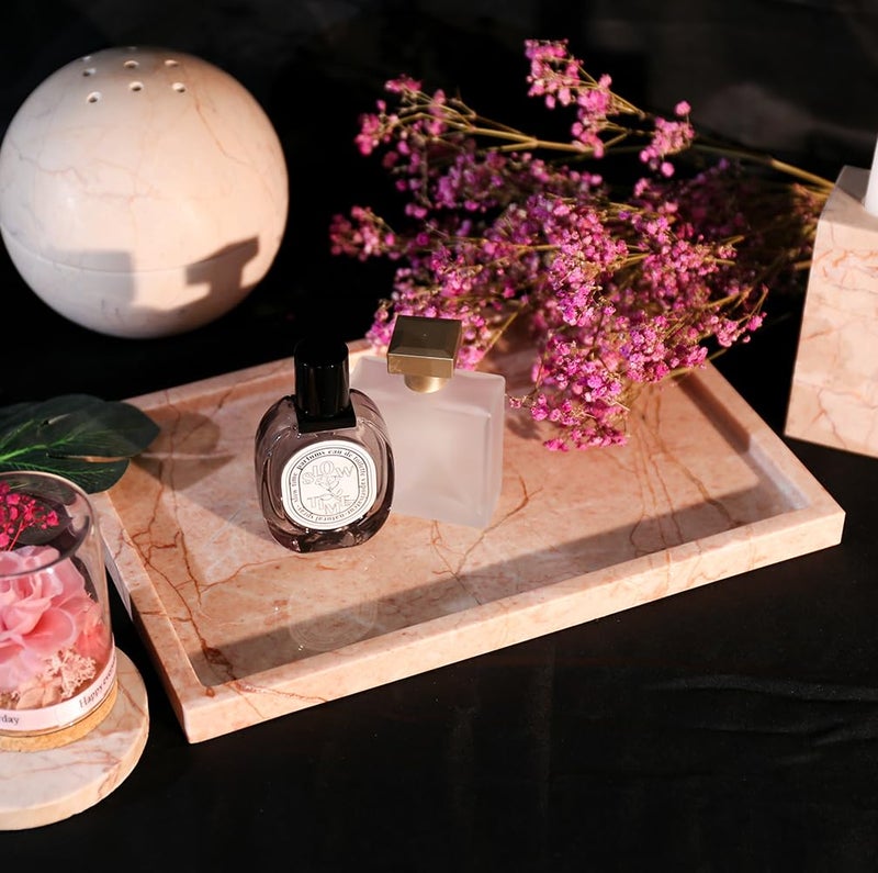 DUANYAN Real Luxurious Natural Marble Vanity Tray Genuine Marble Storage Tray for Home Decor Stone Tray for Bathroom/Kitchen/Vanity/Dresser Non-Resin/Non-Ceramic/Cream Rose - Image 5